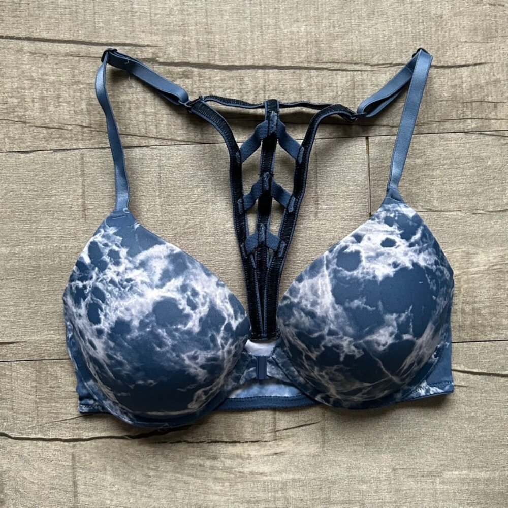 Victoria's Secret Pink Blue Tie Dye Racerback Wear Everywhere Push-Up Bra 32C